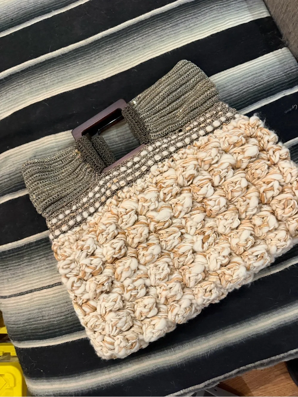 Handcrafted Cream & Beige Crochet Tote Bag